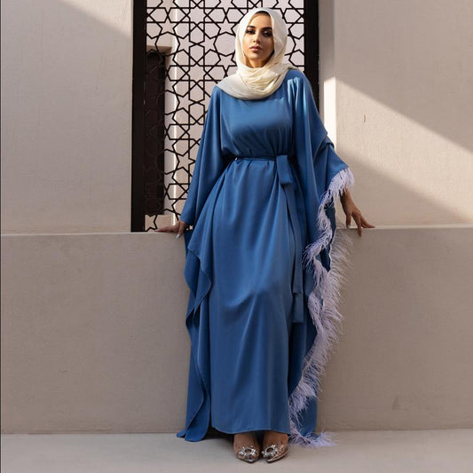 Latest Elegant bat sleeved Long Muslim peignoir female muslim Dress female tassel design cloak Dubai Islamic  abaya