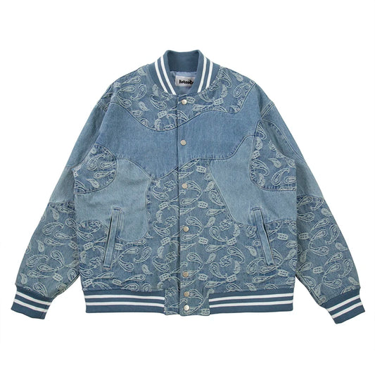 Stylish Cashew Patchwork Denim Jacket for Men - Perfect for Autumn and Winter