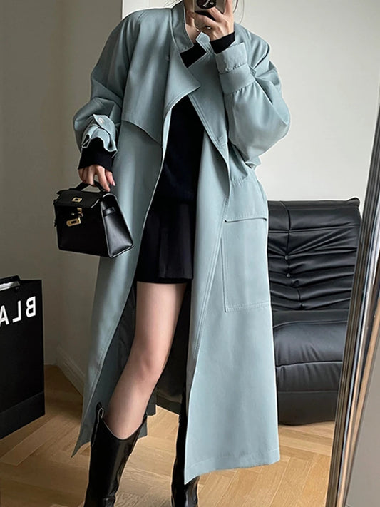 Casual Trench Coat Women Korean Fashion Bandage Long Cardigan Female Autumn Elegant Solid Loose Long Sleeve Thin Windbreaker