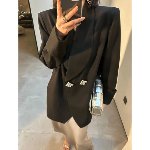 Fashion Temperament Designer Blazer For Women Clothing 2024 Spring Autumn New Loose High-end Mid-length Blazer Coat