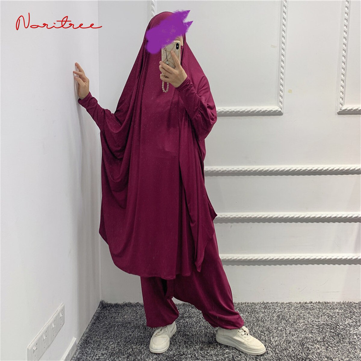 Islamic Hoodie Muslim Dresses Suits Prayer Abaya Jilbab Abaya with harem pants abaya Full Cover 2pcs sets Islamic Clothes