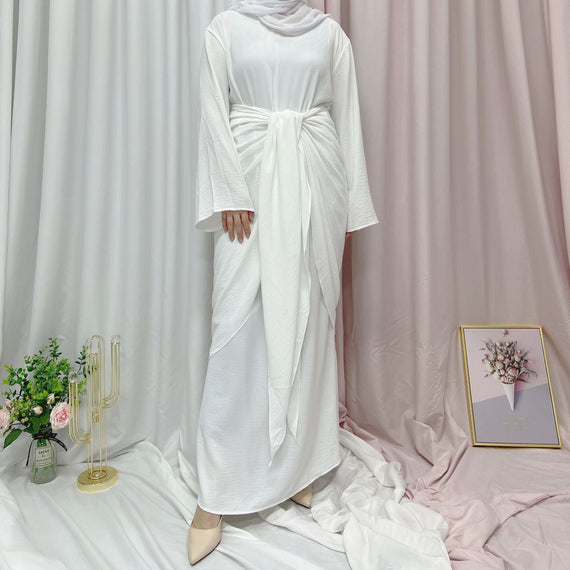 Ramadan Eid Djellaba Muslim Dress Dubai Soft Stain Abaya Dubai Muslim Dress Islam Abayas Robe With Corset Design