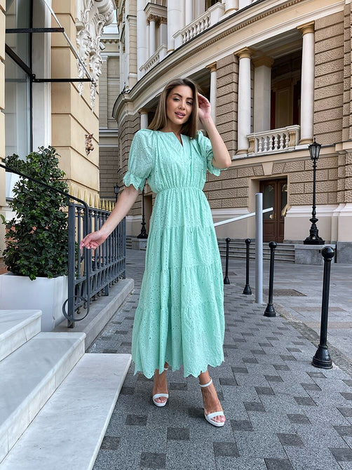 V Neck Elegant Beach Long Dresses Women Short Sleeve Hollow Floral Evening Dresses Ruffle Sexy Maxi Dress For Women Summer 2023