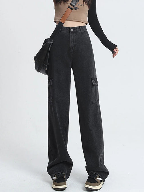 Fashionable High Waisted Denim Cargo Pants for Women - Spring Collection