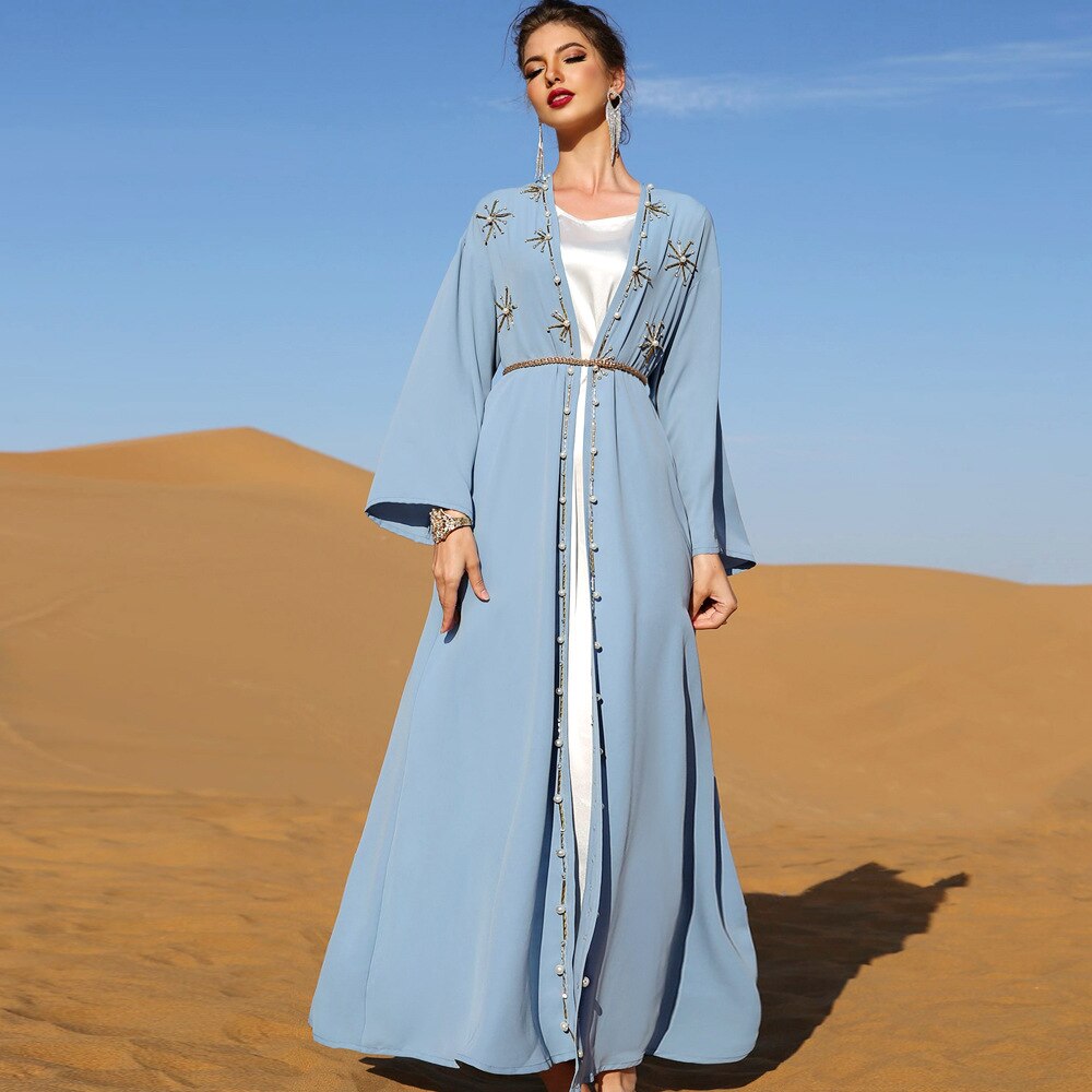 Elegant Silky Muslim Dress for Worship Services - Fashionable Abaya for Musulmane Women