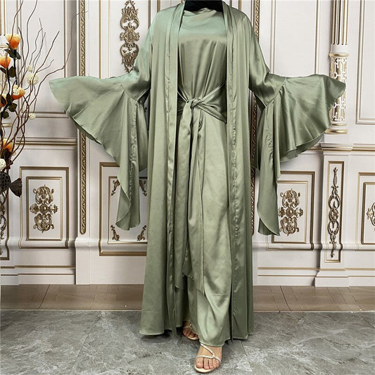 Silky Djellaba Suits Abaya Dubai Two pieces Grosgrain Muslim Sets Dress Abaya Dubai Muslim Islam Abayas