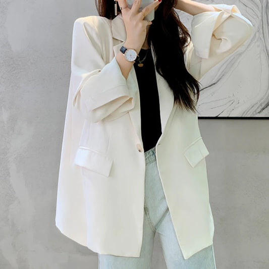 Ladies Casual White Blazer Jackets Women Autumn Oversized Elegant Business Coats Female Fashion Korean Outerwear Cardigan