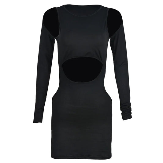 Fall Fashion Black Bodycon Dress: Sexy Hollow Out Long Sleeve Mini for Women