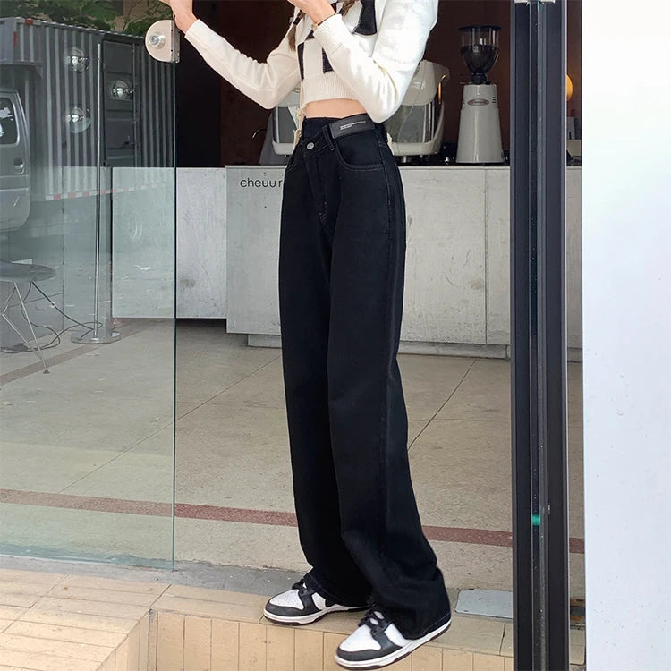 Trendy High Waisted Black Denim Pants for Women - Perfect for Spring Fashion
