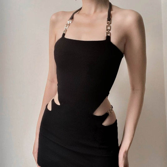 Elegant Halter Sexy Cut Out Summer Skinny Mini Dress for Women Club Party Backless Straps Short Dresses Clothes