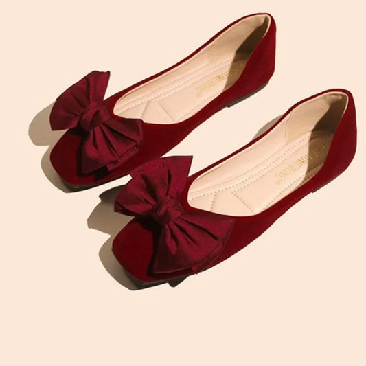 Elegant Red Bow Ballet Flats for Women - Perfect for Weddings and Special Occasions