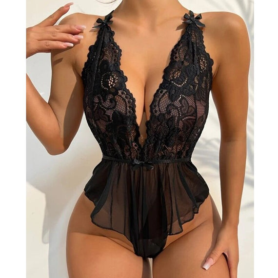 Erotic Lingerie for Women Sex Underwear Porn Babydoll Dress Deep V Open Bra Crotchless Bodysuit Woman Teddy Lingerie Set