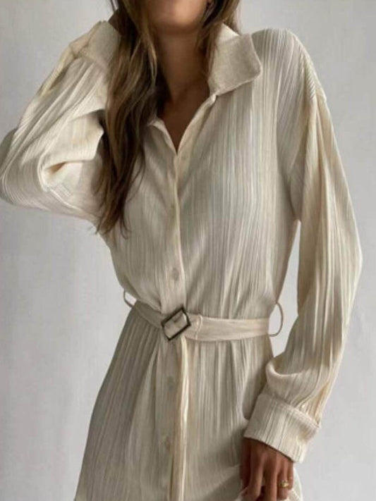 Elegant Single Breasted Shirt Dress for Women Autumn Long Sleeve Button Up Mini Dresses Fashion Outfits Clothes