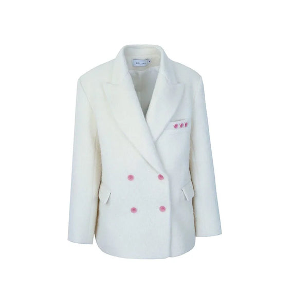 Stay Warm and Stylish with Our White Thickened Wool Blazer for Women