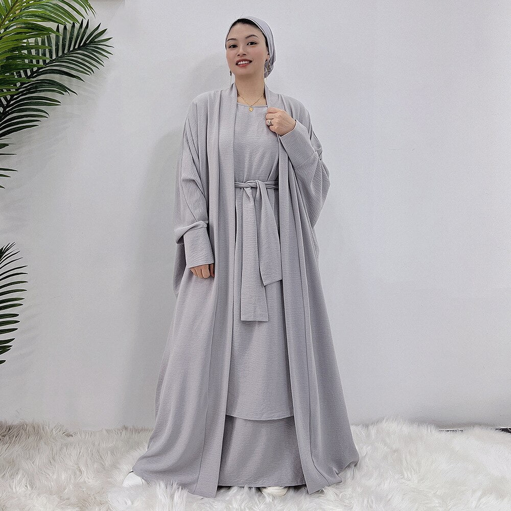 Djellaba Suits Abaya Dubai Two pieces Thicker Muslim Sets Dress Muslim Islam Abayas With Belt