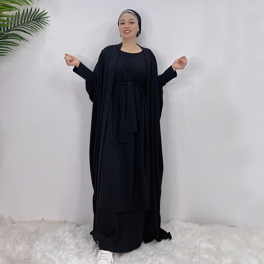 Djellaba Suits Abaya Dubai Two pieces Thicker Muslim Sets Dress Muslim Islam Abayas With Belt