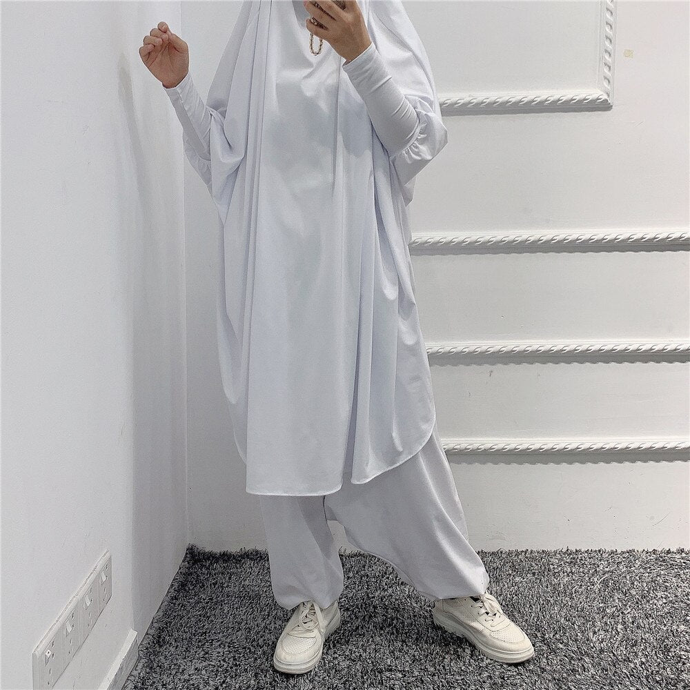 Islamic Hoodie Muslim Dresses Suits Prayer Abaya Jilbab Abaya with harem pants abaya Full Cover 2pcs sets Islamic Clothes