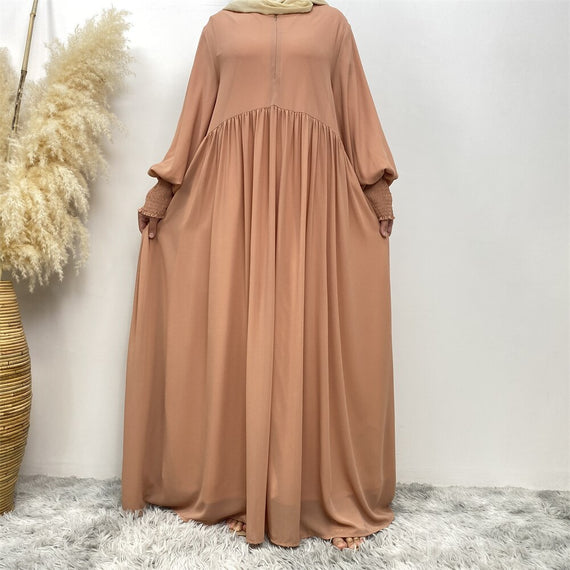 Vacation Stretch Chiffon Long Muslim Dress Kaftan Dress Abaya Dubai Luxury Muslim Fashion Elastic Cuff Sleeved Abayas