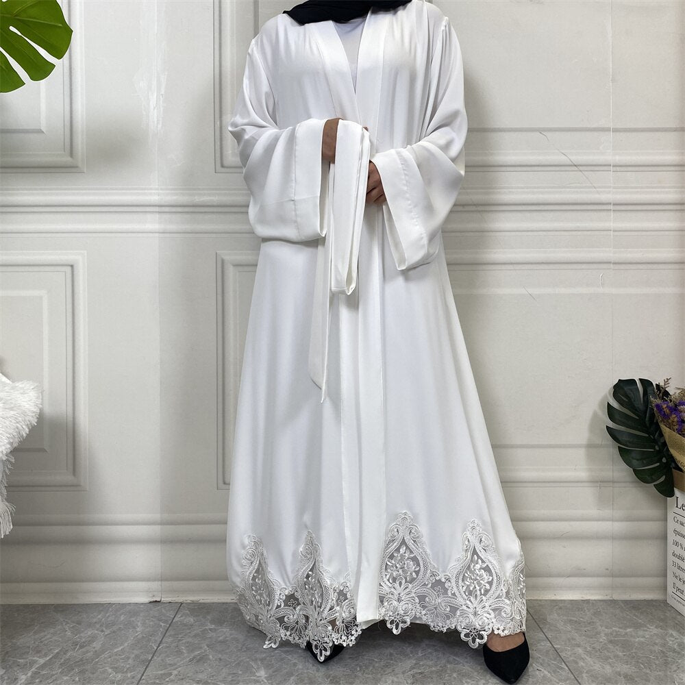 Djellaba Lace Embroidery Muslim Dress Dubai Fashion Satin Abaya Dubai Muslim Kimono Islam Robe