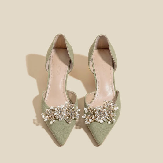 Elegant Pearl Flower High Heels for Women - Perfect for Weddings, Parties, and Dancing