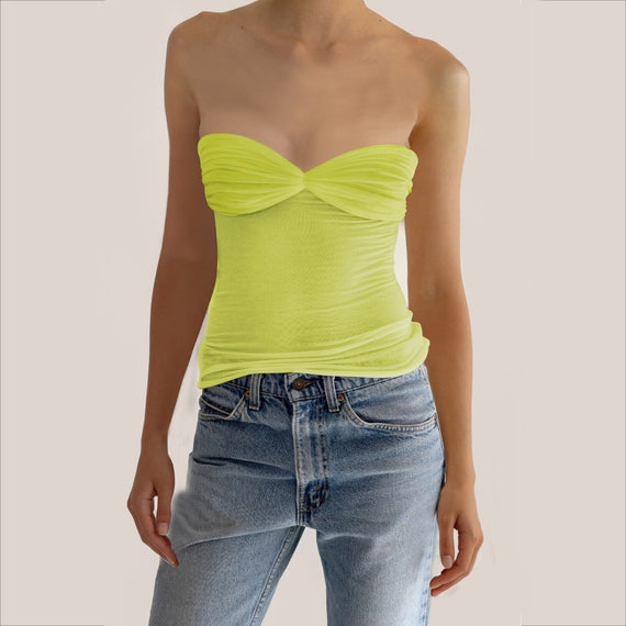 Knit Sheer Sexy Strapless Crop Tops for Women Club Party Summer Backless Tube Y2K Ruched Tops Crop Tank Streetwear