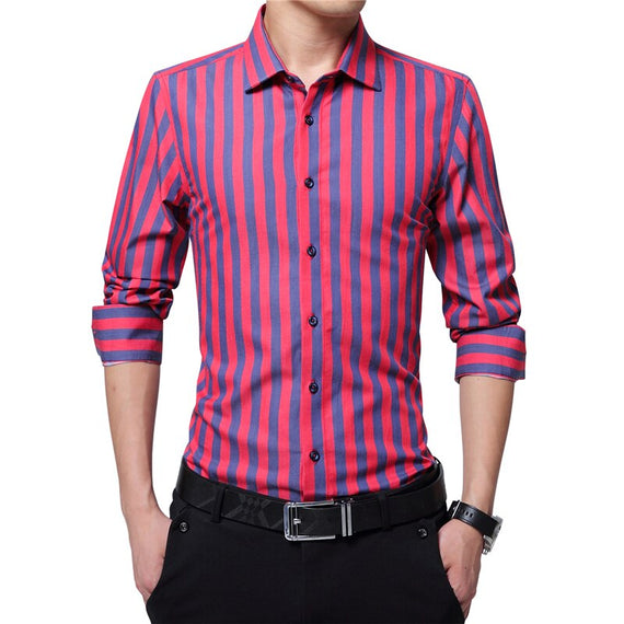 Shirt for Men Striped Casual Shirts Long Sleeve Mens Cotton Shirts Turn Down Collar Chemise Homme Plus Size 5XL