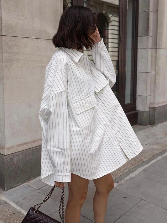 Elegant Oversized Striped Shirt for Women - Perfect for Autumn and Winter