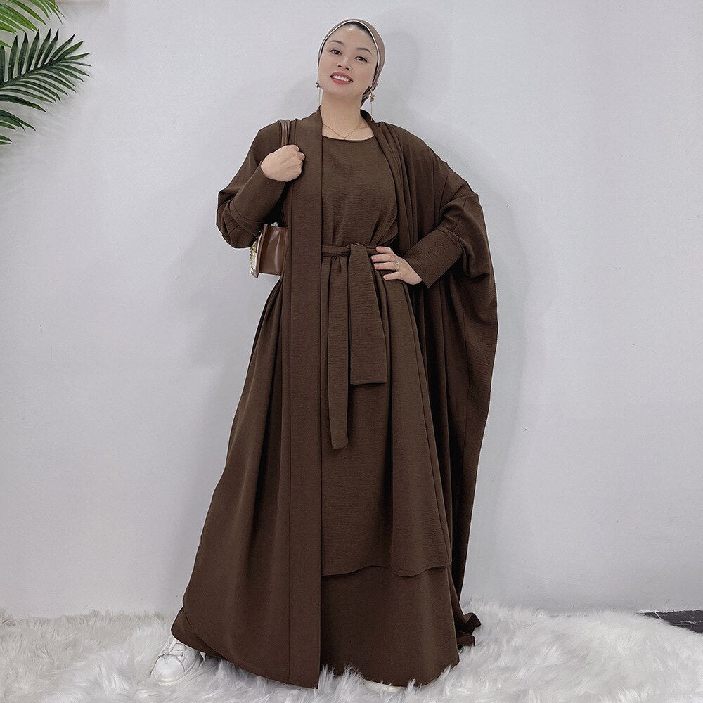 Djellaba Suits Abaya Dubai Two pieces Thicker Muslim Sets Dress Muslim Islam Abayas With Belt