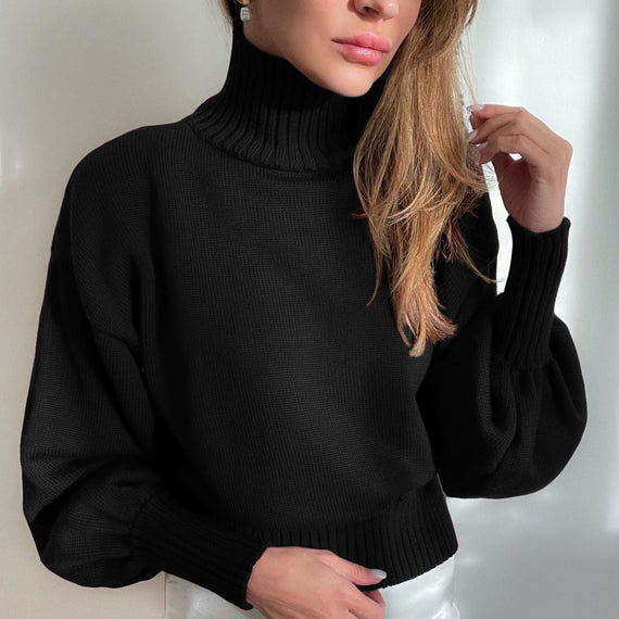 Fall Winter Knitted Puff Sleeve Sweaters for Women Pullovers Turtleneck Sweater Top Casual Fashion Outfits Clothes