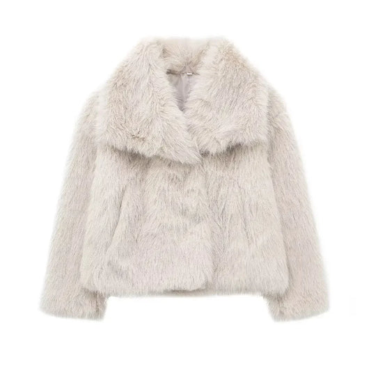 Vintage Faux Fur Jacket - Warm Plush Coat for Women