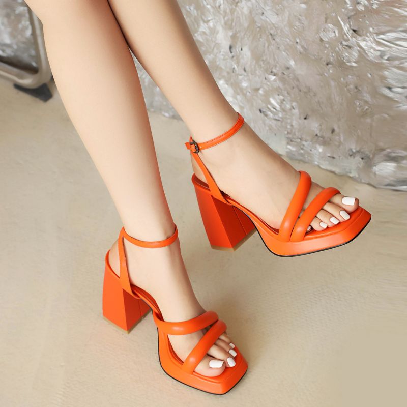 Design Ladies Sandals Square Toe Chunky Heels 9.5cm Platform 2cm Concise Sexy Dating Women Shoes Large