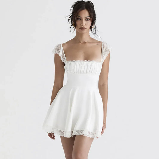 Sexy Summer Strap Dress - A-Line White Mini Lace Up for Holiday Party