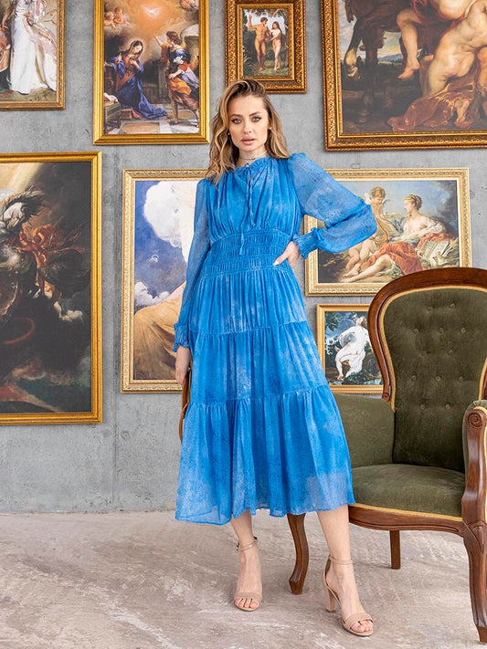 Ruffle Long Sleeve Chiffon Maxi Dresses Bandage Sexy Ladies Boho Beach Dress Elegant Pleated Summer Long Dress For Women 2023