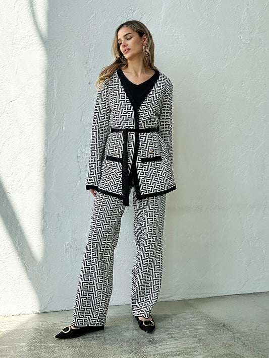 Luxury 3 Piece Knit Set Women Bandage Cardigan and Pants Set Winter Tracksuit Women Knitted Suit Knit Three Piece Set For Women