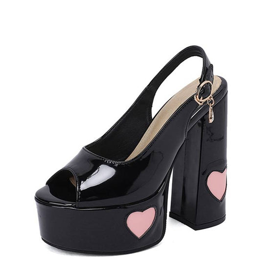 Women Sandals Peep Toe Ultrahigh Heel 14.5cm Platform 4.5cm Back Buckle Strap Heart Sexy Party Shoes Big