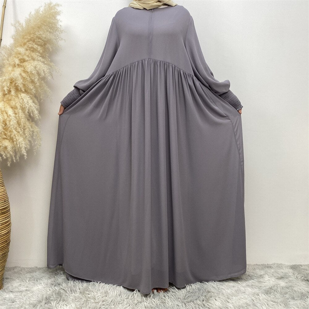 Vacation Stretch Chiffon Long Muslim Dress Kaftan Dress Abaya Dubai Luxury Muslim Fashion Elastic Cuff Sleeved Abayas