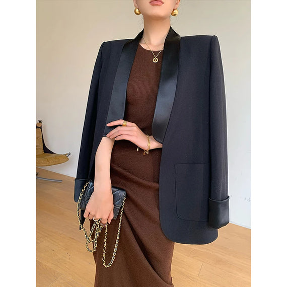 Temperament Black Office Lady Blazer Coat For Women Clothing 2024 Spring Autumn New Loose Fashion Jacket Female