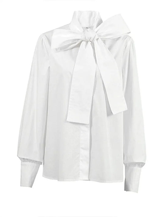 Elegant White Bow Bandage Blouse for Women - Perfect for Office or Casual Wear